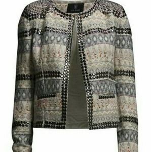 Julie Brandt Studded Woven Tapestry Jacket Blazer Air Blue Long Sleeve 3…